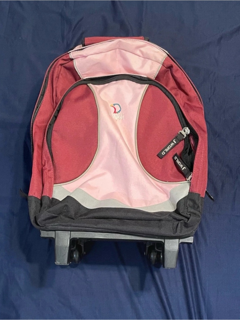 J World New York Burgundy & Pink Rolling Backpack